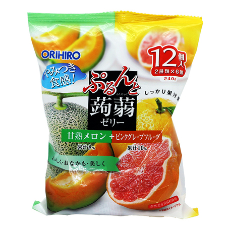 ぷるんと蒟蒻ゼリー　パウチ 甘熟メロン+ピンクグレープフルーツ 12個入